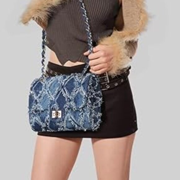 Neiman Marcus Distressed MKP Collection Denim Bag - Picture 1 of 6